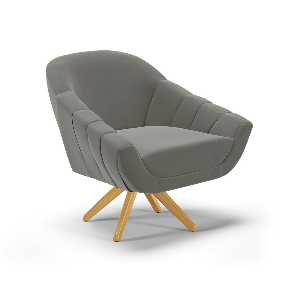 Kit 02 Poltronas Giratória Giovana Suede Grafite Base Madeira MA30 - D'Rossi
