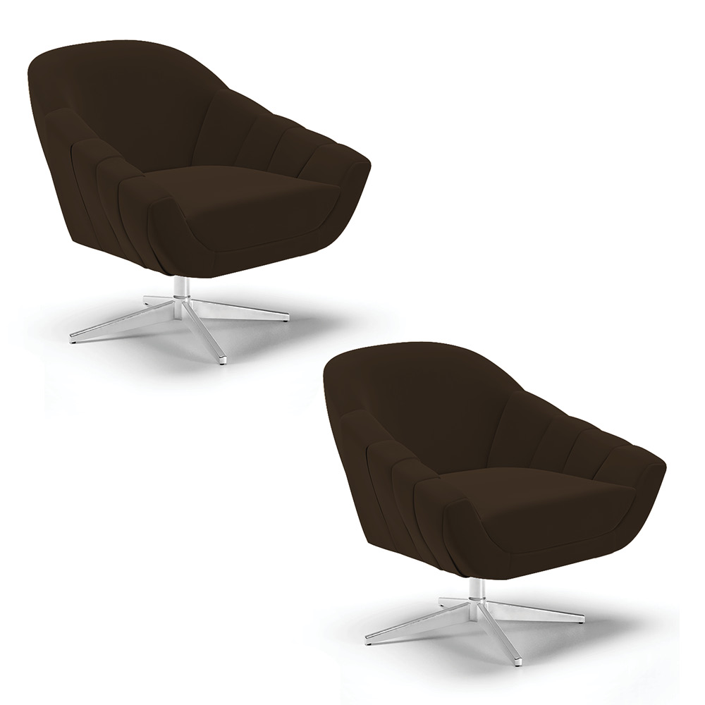 Kit 02 Poltronas Giratória Giovana Suede Marrom Base Cromada - D'Rossi