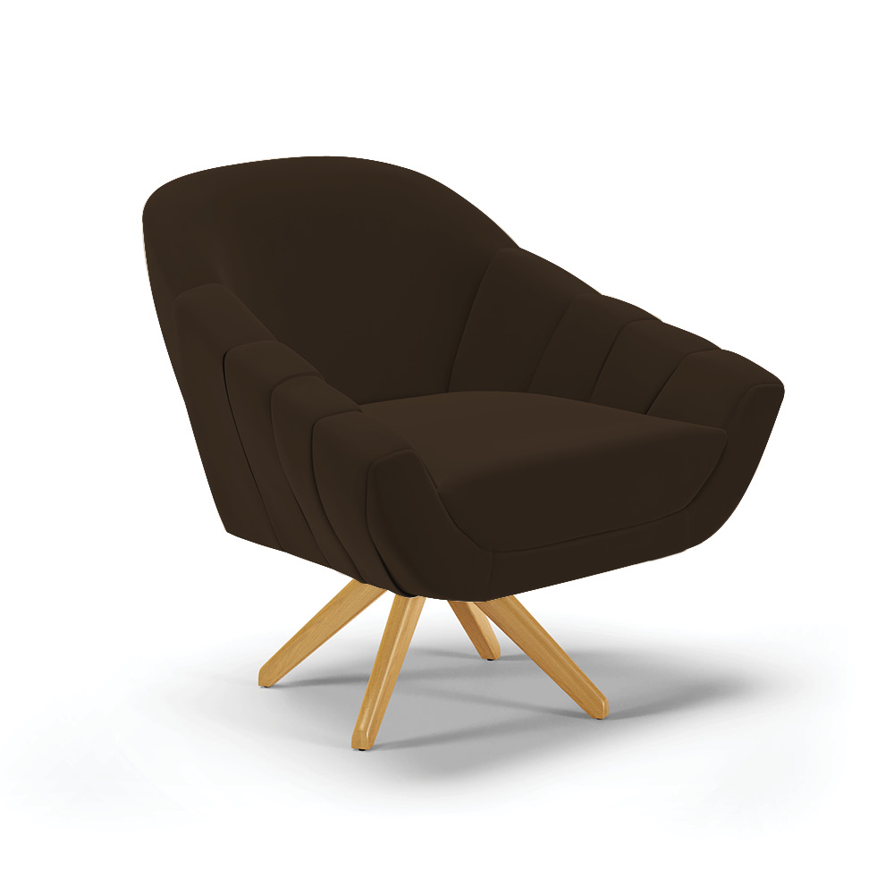 Kit 02 Poltronas Giratória Giovana Suede Marrom Base Madeira MA30 - D'Rossi