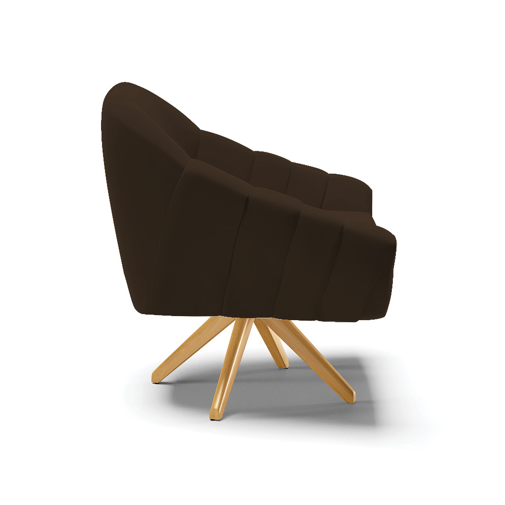 Kit 02 Poltronas Giratória Giovana Suede Marrom Base Madeira MA30 - D'Rossi