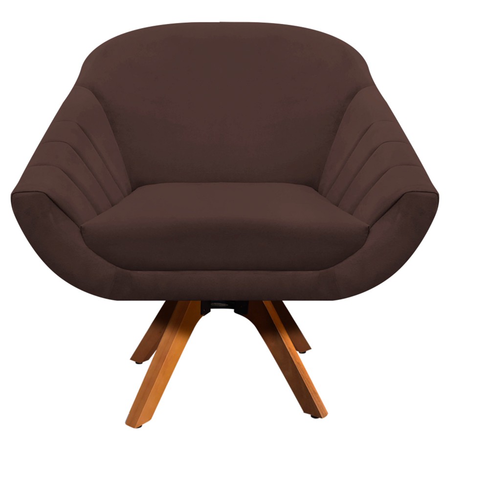 Kit 02 Poltronas Giratória Giovana Suede Marrom Base Madeira MM30 D'Rossi
