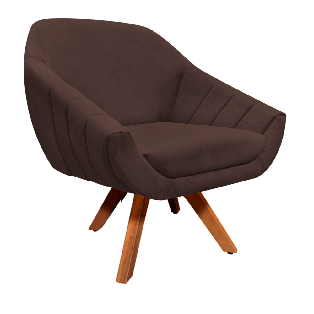 Kit 02 Poltronas Giratória Giovana Suede Marrom Base Madeira MM30 D'Rossi