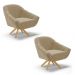 Kit 02 Poltronas Giratória Giovana Suede Marrom Rato Base Madeira MA30 - D'Rossi