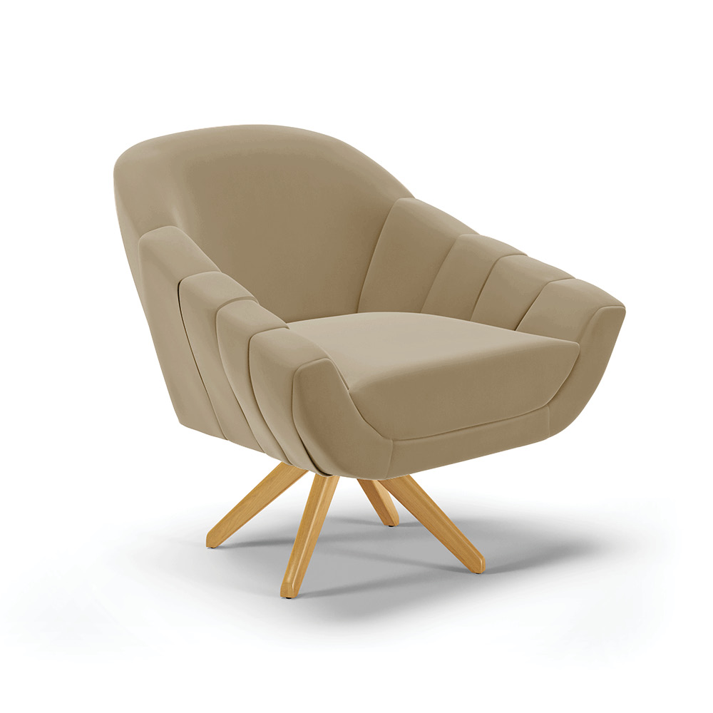 Kit 02 Poltronas Giratória Giovana Suede Marrom Rato Base Madeira MA30 - D'Rossi