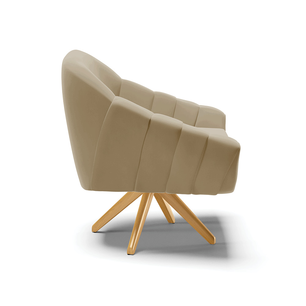 Kit 02 Poltronas Giratória Giovana Suede Marrom Rato Base Madeira MA30 - D'Rossi