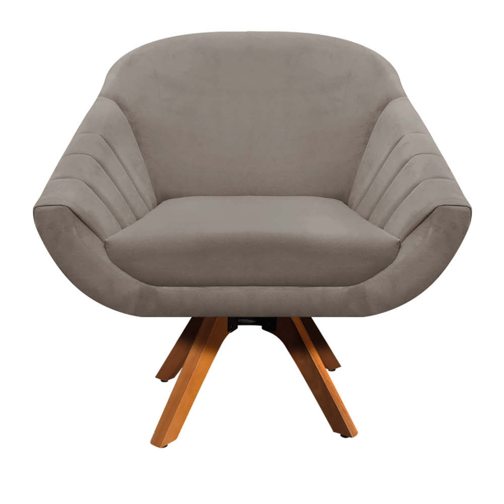 Kit 02 Poltronas Giratória Giovana Suede Marrom Rato Base Madeira MM30 D'Rossi