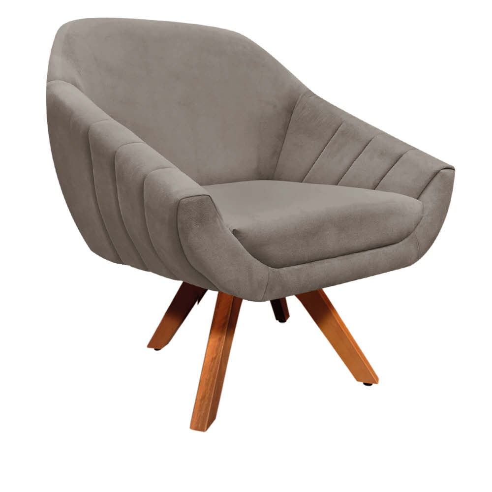 Kit 02 Poltronas Giratória Giovana Suede Marrom Rato Base Madeira MM30 D'Rossi
