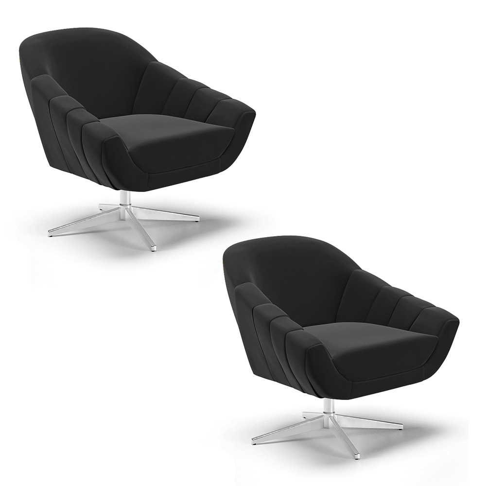 Kit 02 Poltronas Giratória Giovana Suede Preto Base Cromada - D'Rossi