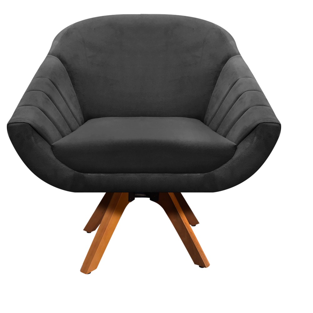 Kit 02 Poltronas Giratória Giovana Suede Preto Base Madeira MM30 D'Rossi
