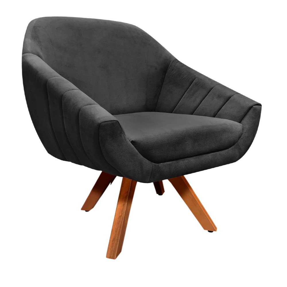 Kit 02 Poltronas Giratória Giovana Suede Preto Base Madeira MM30 D'Rossi