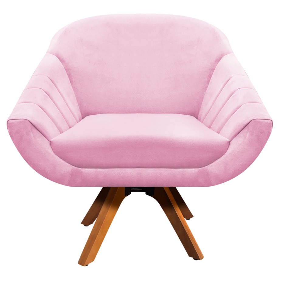 Kit 02 Poltronas Giratória Giovana Suede Rosa Bebê Base Madeira MM30 D'Rossi