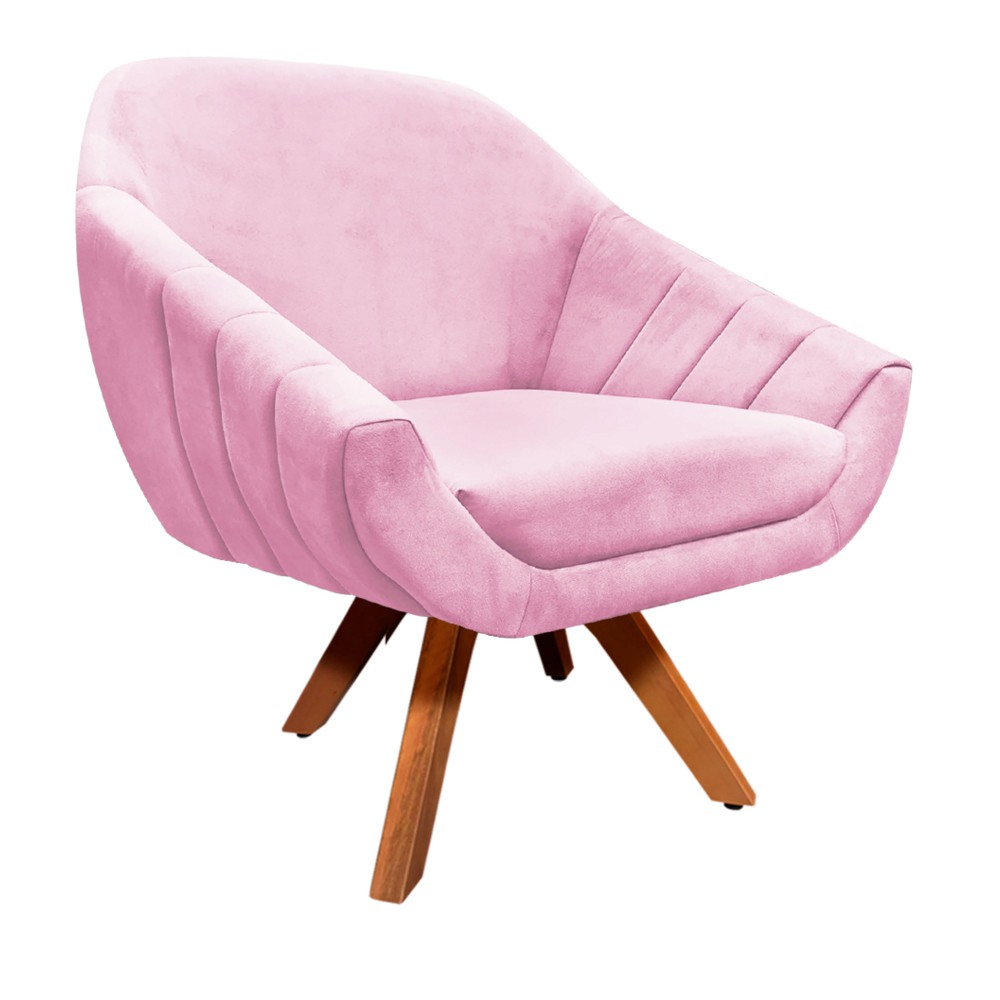 Kit 02 Poltronas Giratória Giovana Suede Rosa Bebê Base Madeira MM30 D'Rossi