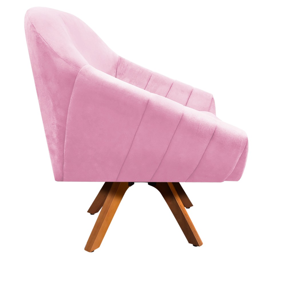 Kit 02 Poltronas Giratória Giovana Suede Rosa Bebê Base Madeira MM30 D'Rossi
