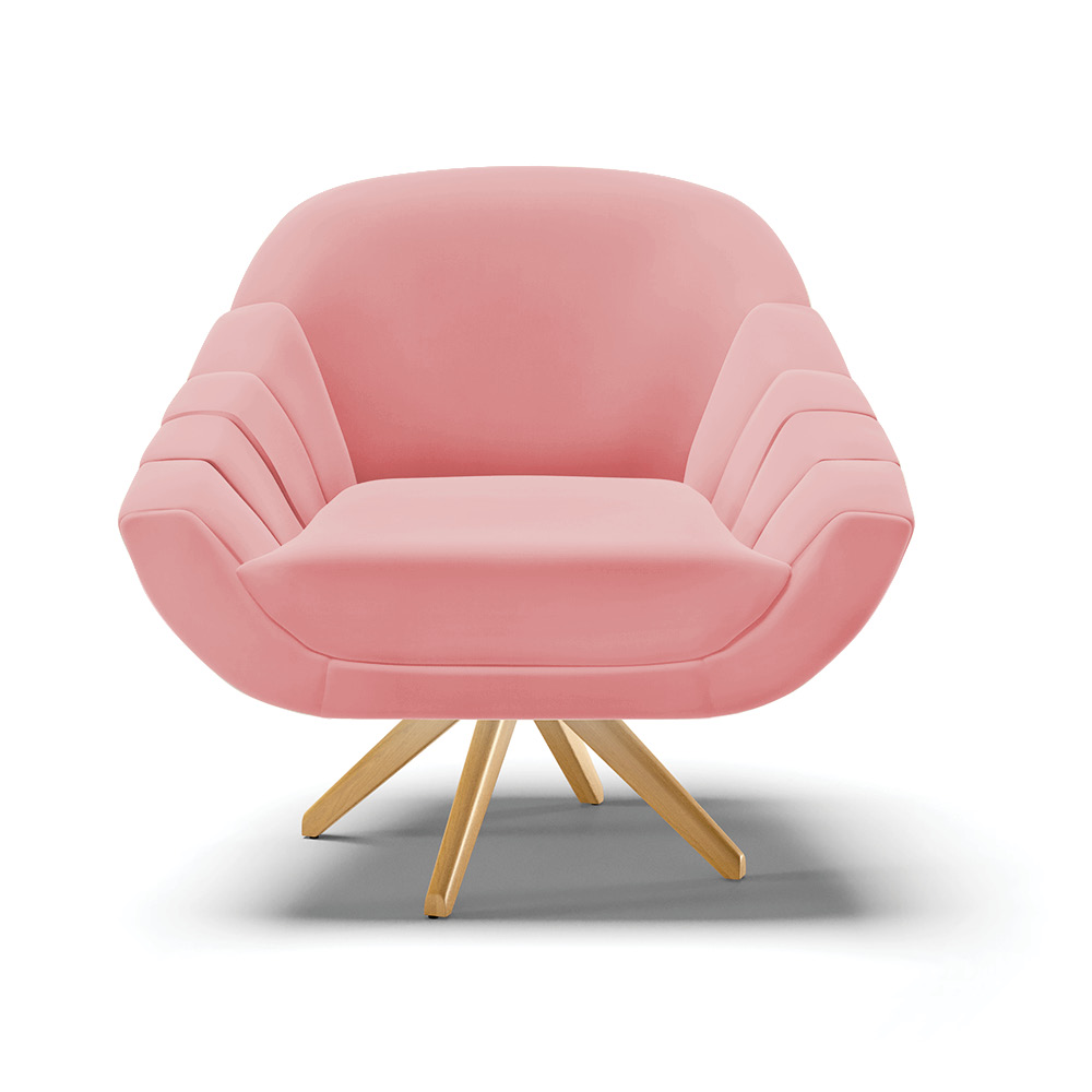 Kit 02 Poltronas Giratória Giovana Suede Rose Base Madeira MA30 - D'Rossi