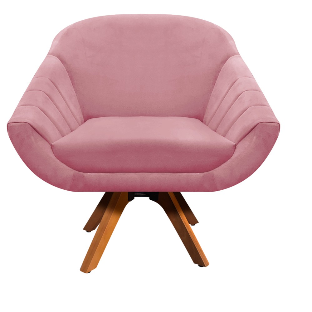 Kit 02 Poltronas Giratória Giovana Suede Rose Base Madeira MM30 D'Rossi