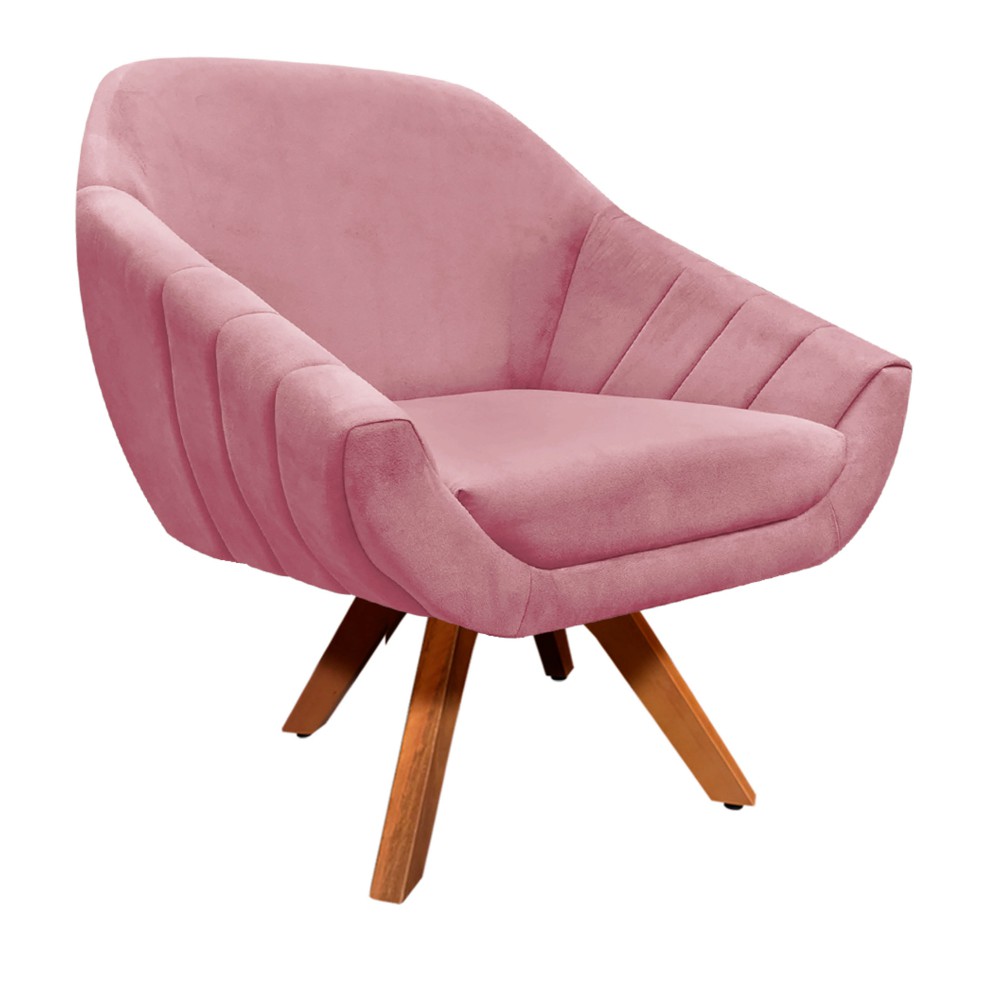 Kit 02 Poltronas Giratória Giovana Suede Rose Base Madeira MM30 D'Rossi