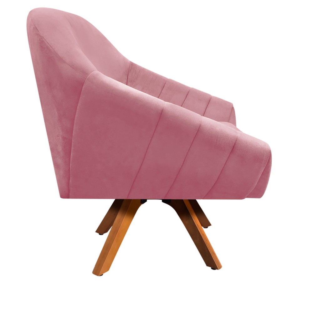 Kit 02 Poltronas Giratória Giovana Suede Rose Base Madeira MM30 D'Rossi