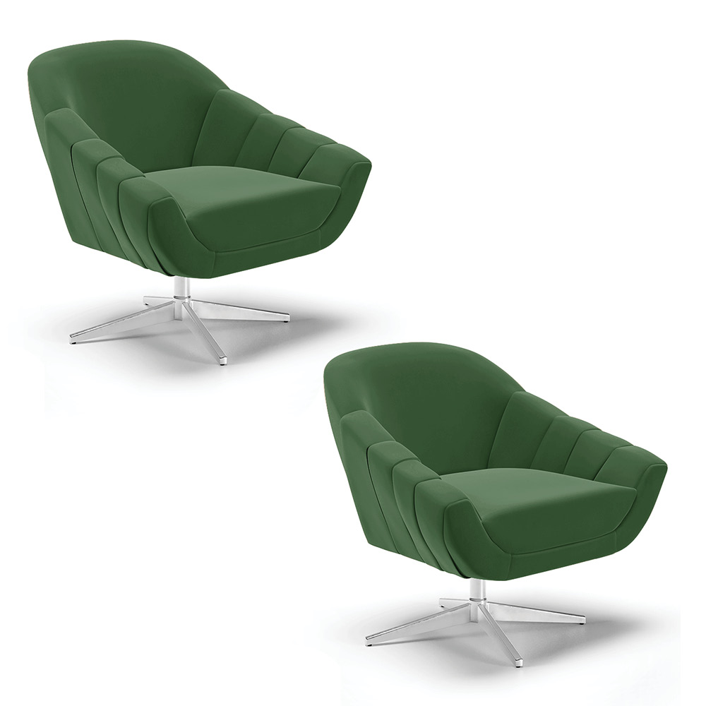 Kit 02 Poltronas Giratória Giovana Suede Verde Base Cromada - D'Rossi