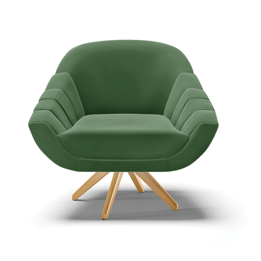 Kit 02 Poltronas Giratória Giovana Suede Verde Base Madeira MA30 - D'Rossi
