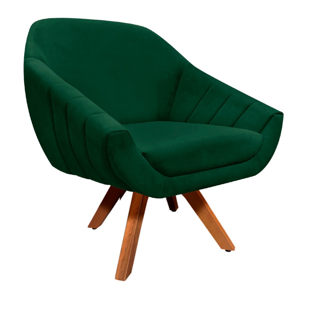 Kit 02 Poltronas Giratória Giovana Suede Verde Base Madeira MM30 D'Rossi