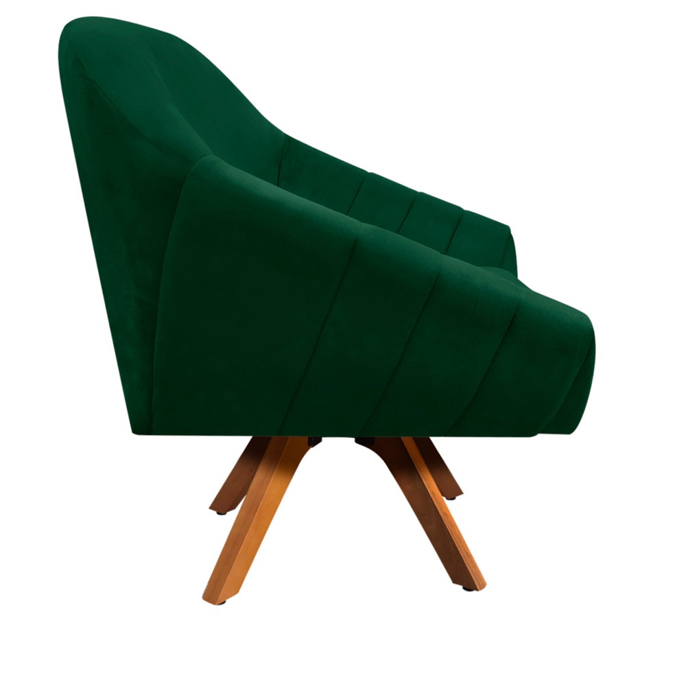 Kit 02 Poltronas Giratória Giovana Suede Verde Base Madeira MM30 D'Rossi