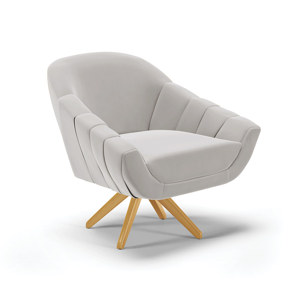 Kit 02 Poltronas Giratória Giovana Veludo Cinza Base Madeira MA30 - D'Rossi