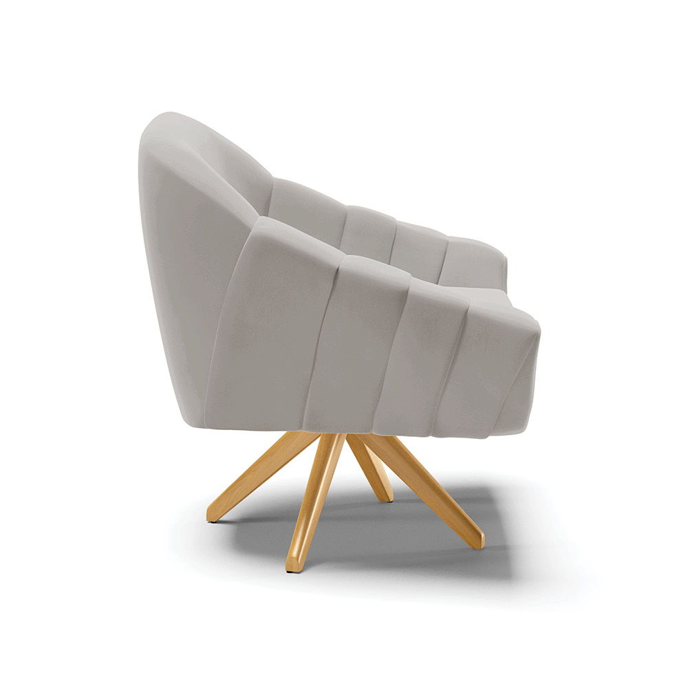 Kit 02 Poltronas Giratória Giovana Veludo Cinza Base Madeira MA30 - D'Rossi