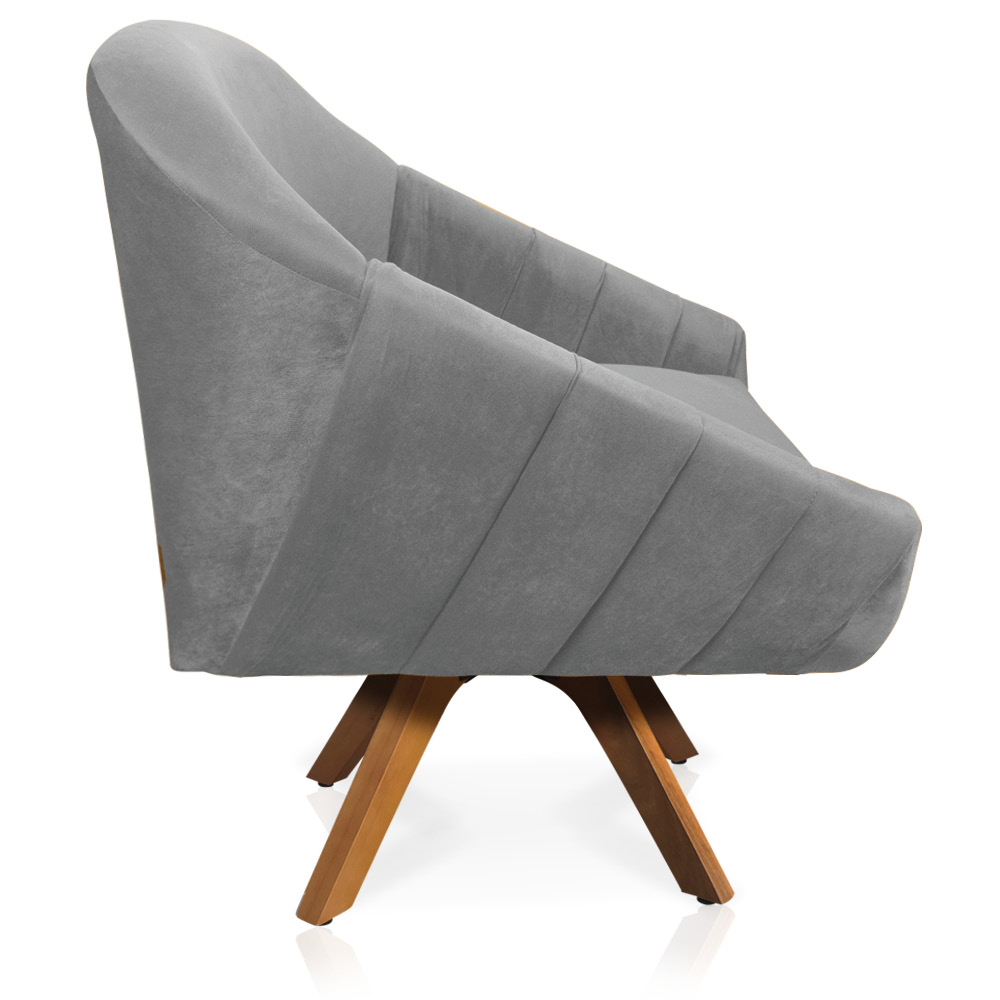 Kit 02 Poltronas Giratória Giovana Veludo Cinza Base Madeira MM30 - D'Rossi