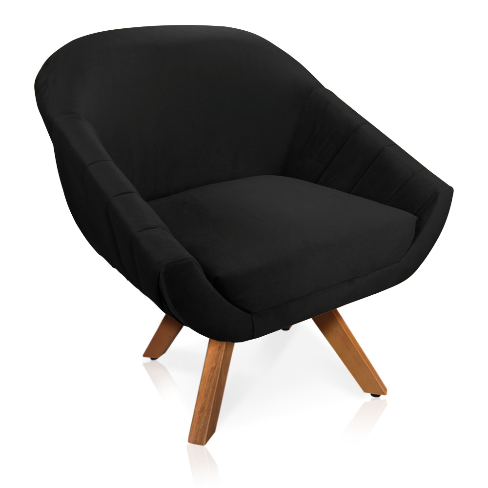 Kit 02 Poltronas Giratória Giovana Veludo Preto Base Madeira MM30 - D'Rossi