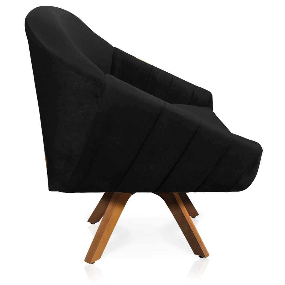 Kit 02 Poltronas Giratória Giovana Veludo Preto Base Madeira MM30 - D'Rossi