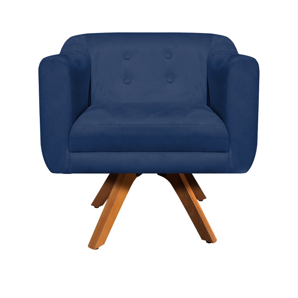 Kit 02 Poltronas Giratória Julia Suede Azul Marinho Base Madeira MM30 D'Rossi