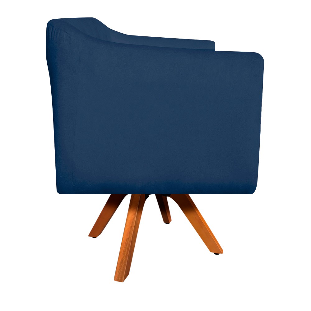 Kit 02 Poltronas Giratória Julia Suede Azul Marinho Base Madeira MM30 D'Rossi