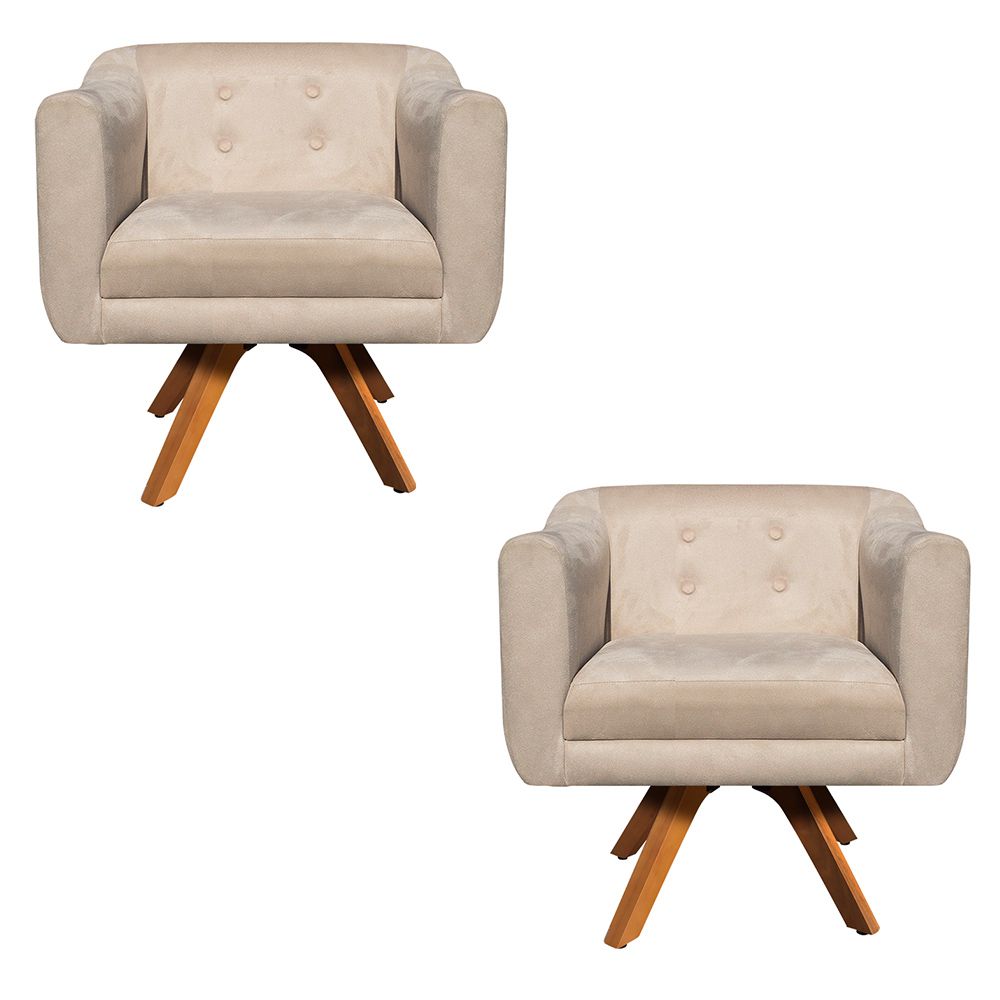 Kit 02 Poltronas Giratória Julia Suede Base Madeira MM30 D'Rossi