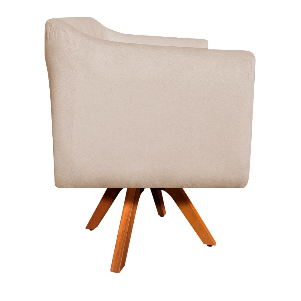 Kit 02 Poltronas Giratória Julia Suede Bege Base Madeira MM30 D'Rossi