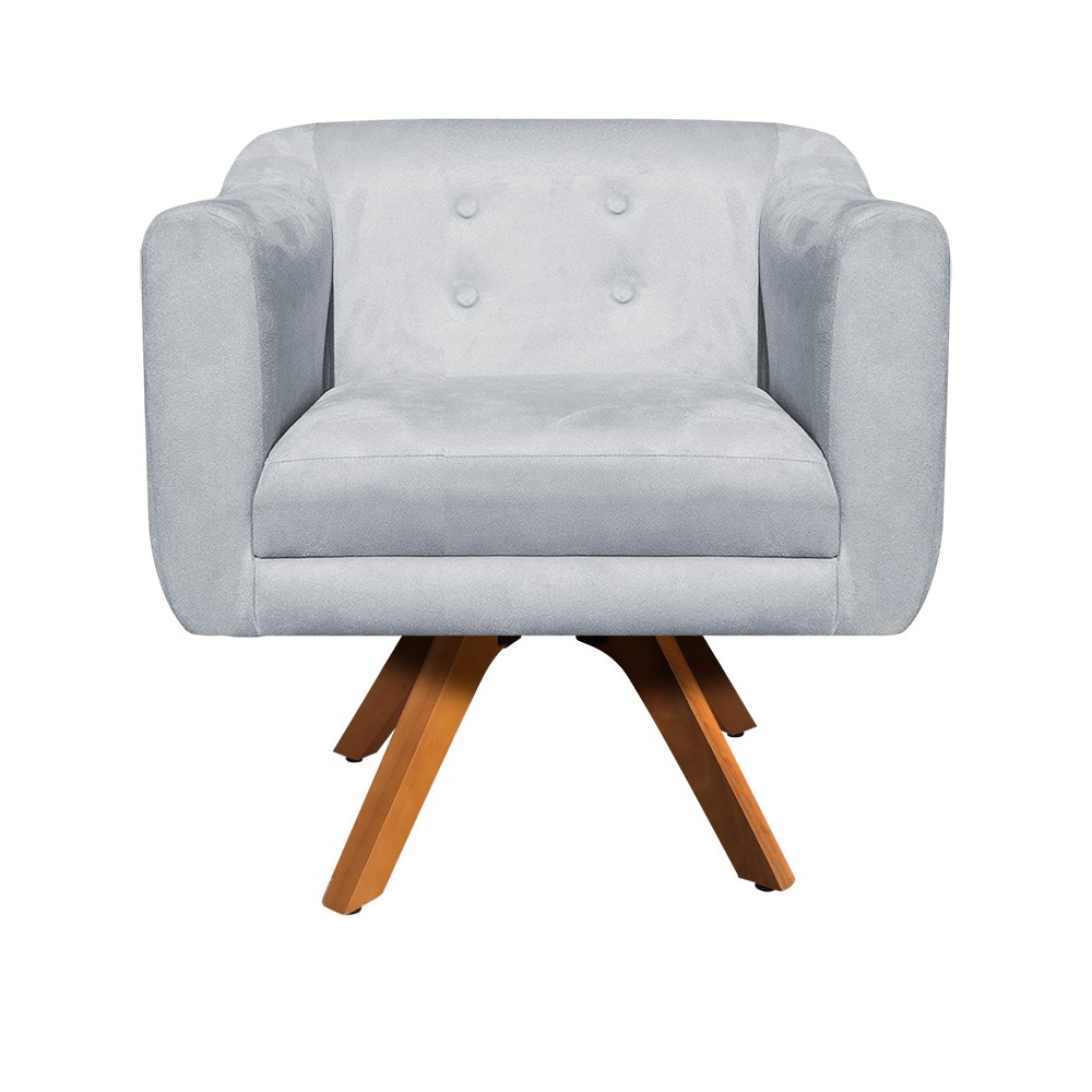 Kit 02 Poltronas Giratória Julia Suede Cinza Base Madeira MM30 D'Rossi