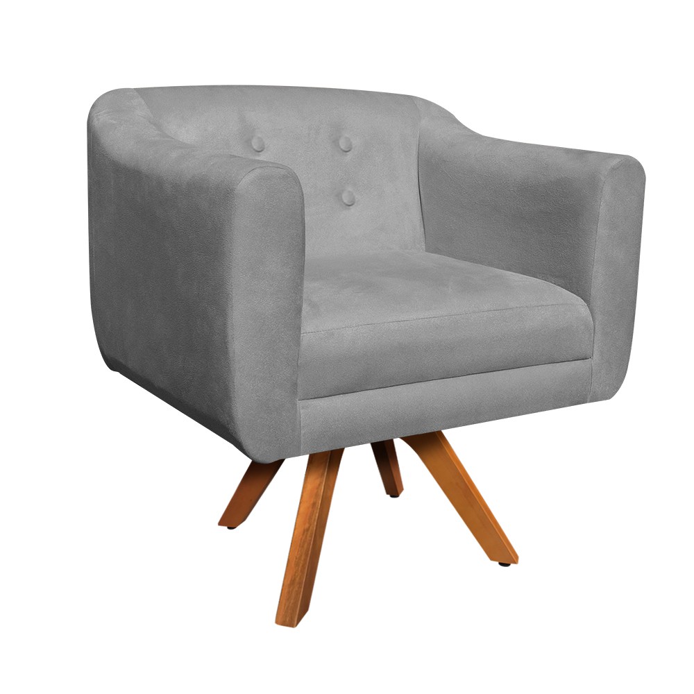 Kit 02 Poltronas Giratória Julia Suede Grafite Base Madeira MM30 D'Rossi