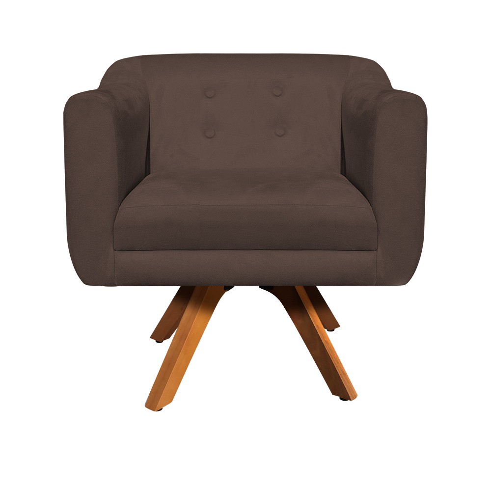 Kit 02 Poltronas Giratória Julia Suede Marrom Base Madeira MM30 D'Rossi