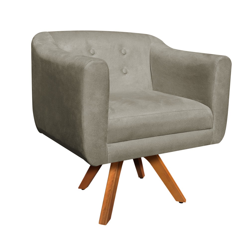 Kit 02 Poltronas Giratória Julia Suede Marrom Rato Base Madeira MM30 D'Rossi