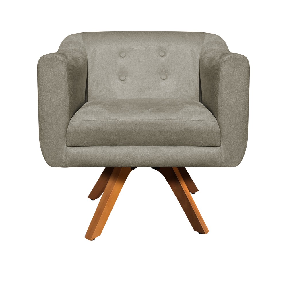 Kit 02 Poltronas Giratória Julia Suede Marrom Rato Base Madeira MM30 D'Rossi