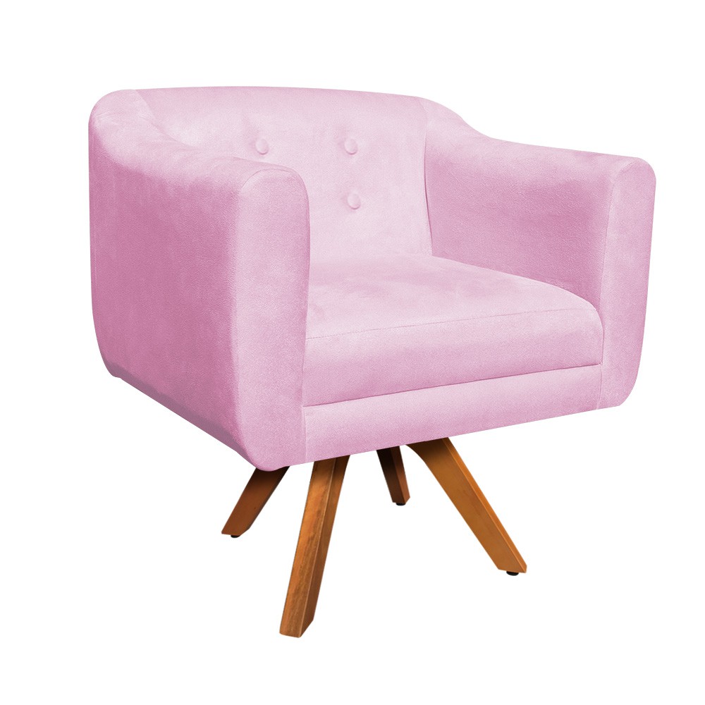 Kit 02 Poltronas Giratória Julia Suede Rosa Bebê Base Madeira MM30 D'Rossi