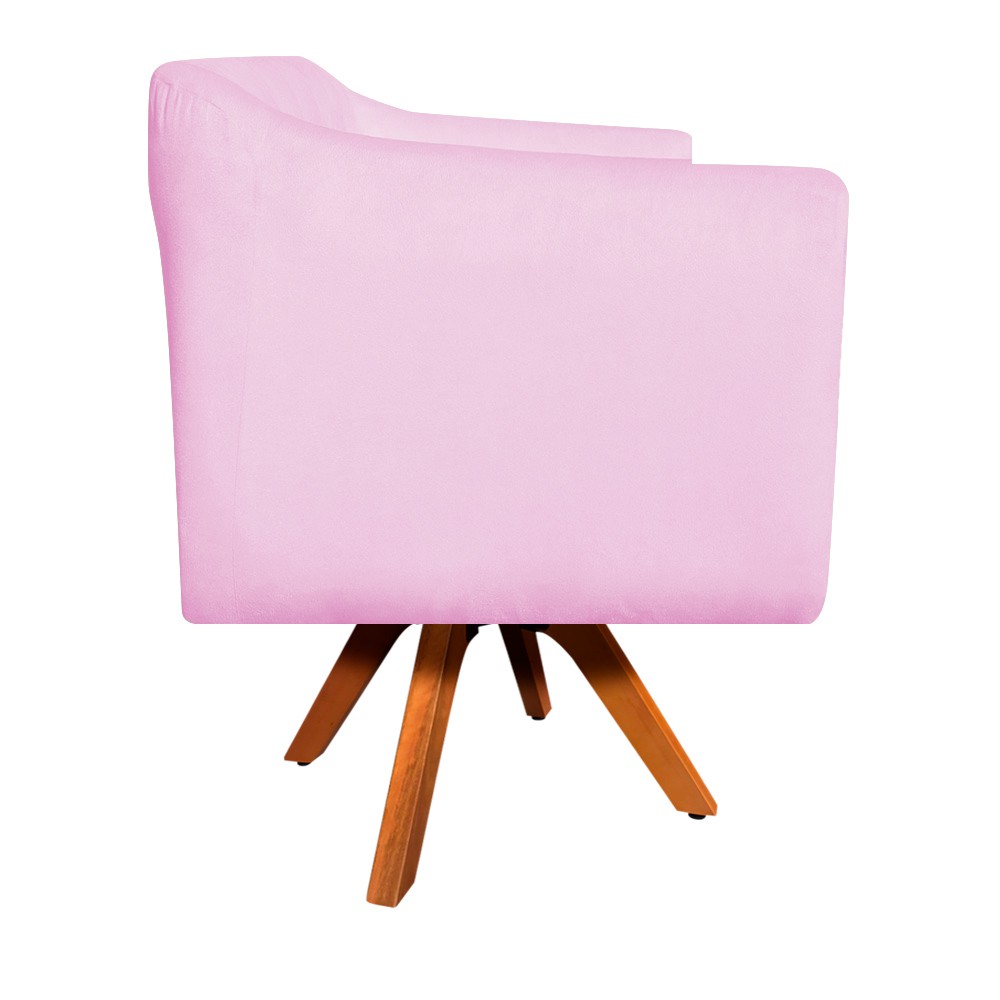 Kit 02 Poltronas Giratória Julia Suede Rosa Bebê Base Madeira MM30 D'Rossi