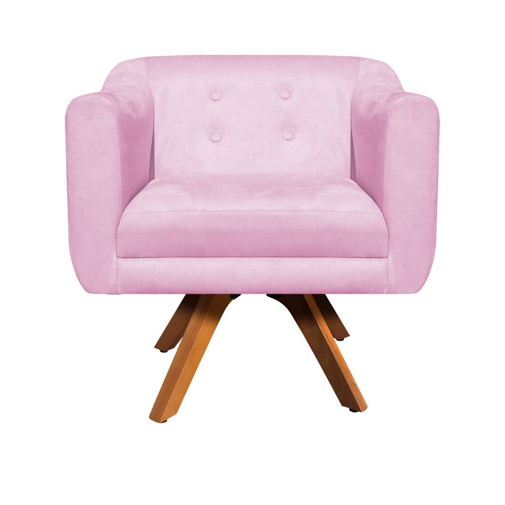 Kit 02 Poltronas Giratória Julia Suede Rosa Bebê Base Madeira MM30 D'Rossi