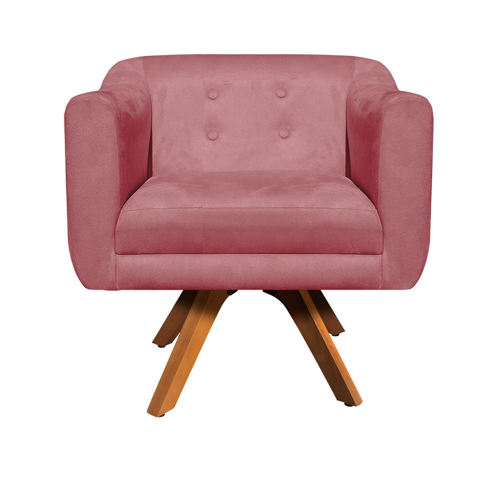 Kit 02 Poltronas Giratória Julia Suede Rose Base Madeira MM30 D'Rossi