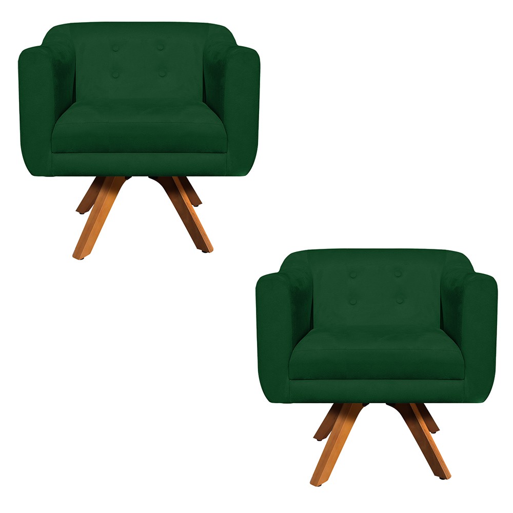 Kit 02 Poltronas Giratória Julia Suede Verde  Base Madeira MM30 D'Rossi