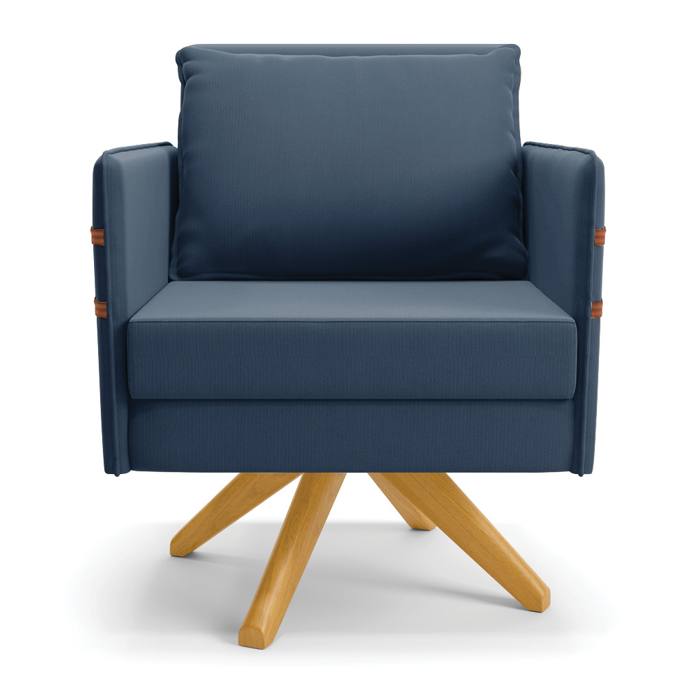 Kit 02 Poltronas Giratória Mari Suede Azul Marinho Base de Madeira MA30 - D'Rossi