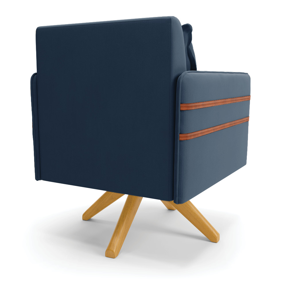 Kit 02 Poltronas Giratória Mari Suede Azul Marinho Base de Madeira MA30 - D'Rossi