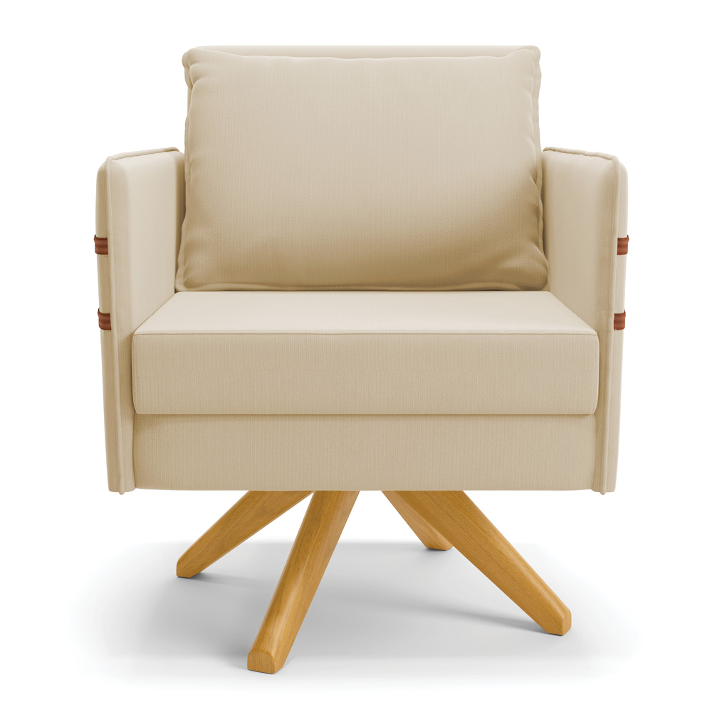 Kit 02 Poltronas Giratória Mari Suede Bege Base de Madeira MA30 - D'Rossi