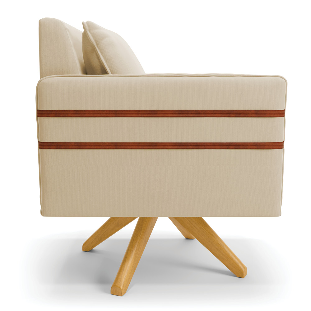 Kit 02 Poltronas Giratória Mari Suede Bege Base de Madeira MA30 - D'Rossi