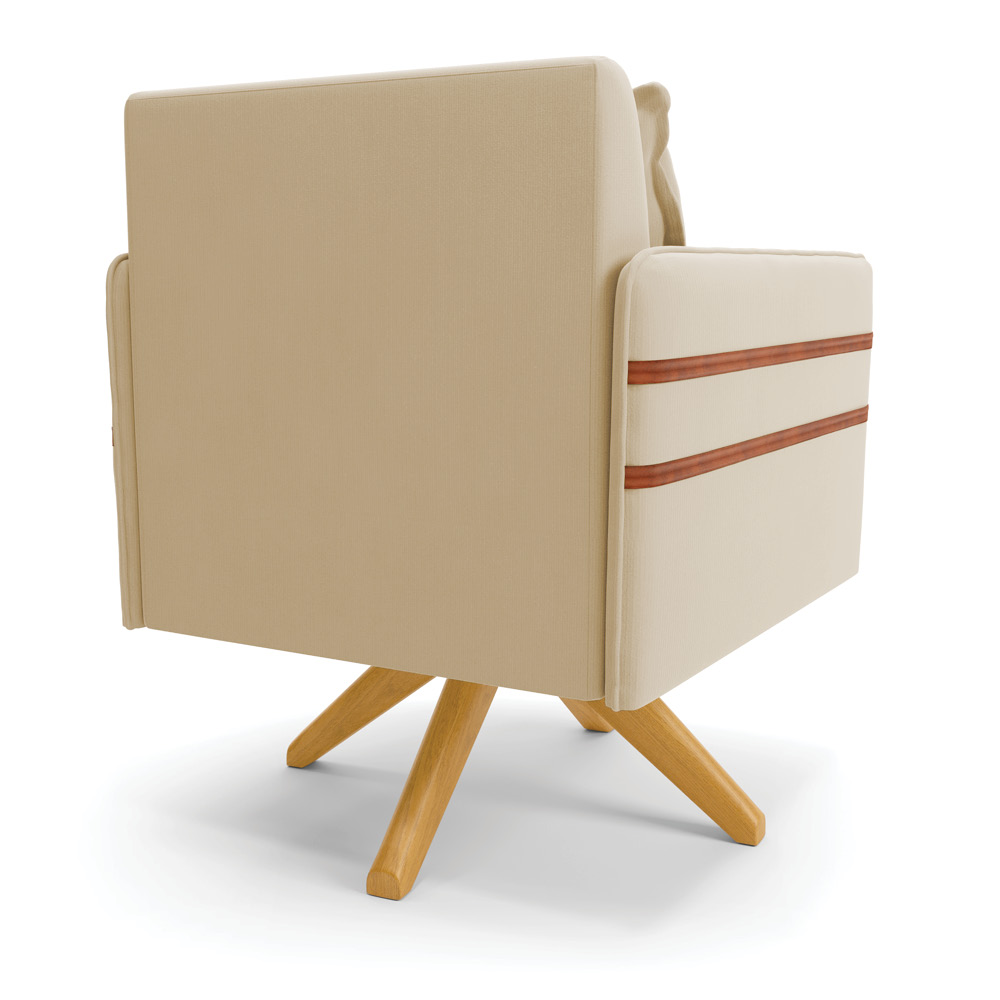 Kit 02 Poltronas Giratória Mari Suede Bege Base de Madeira MA30 - D'Rossi