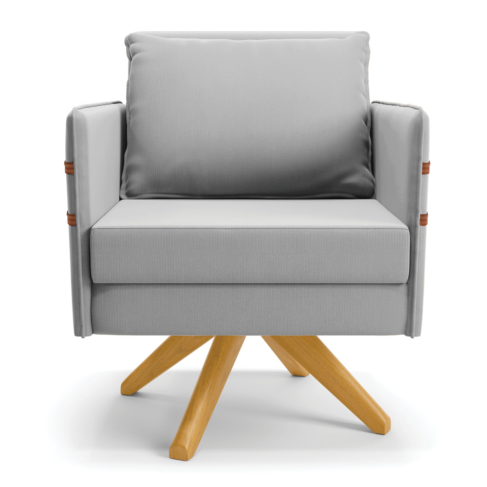 Kit 02 Poltronas Giratória Mari Suede Cinza Base de Madeira MA30 - D'Rossi